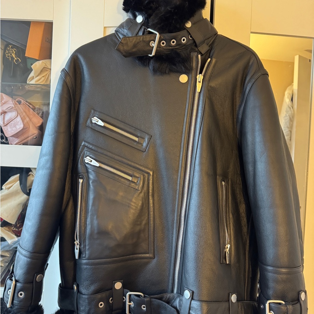 Men's Black Leather Military Jacket